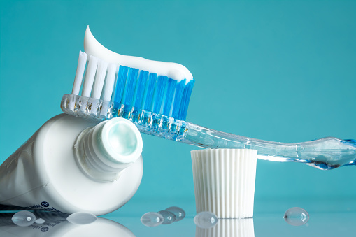 Toothpaste tube and brush with alloted toothpaste at Frank Dunlap, DDS
